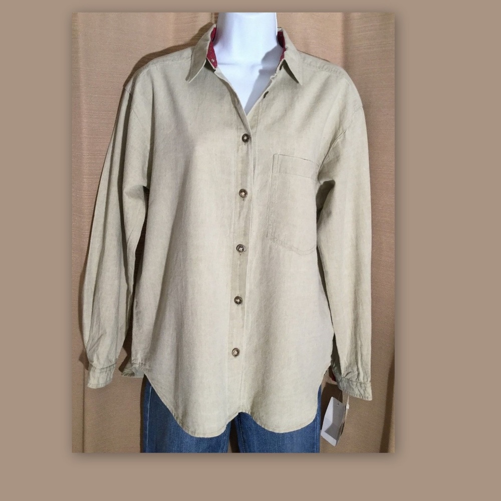 DAVID BROOKS Womens Size 10 Khaki Beige 100% Cotton Button Front Shirt NWT